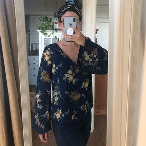 Navy floral long-sleeve top